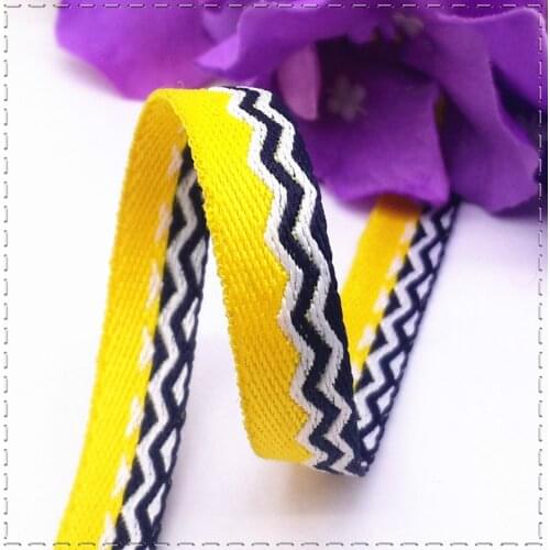 High quality 10mm Wide wave Stripe Yellow embroidered ribbons handmade DIY bowknot Hair accessories colored ribbon 1meter