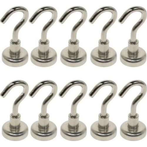 LUOEM 10 Pcs Magnetic Hooks Power Hook Magnet Holder Super Heavy Neodymium Rare Earth 5.5kg Suction For Cup Key