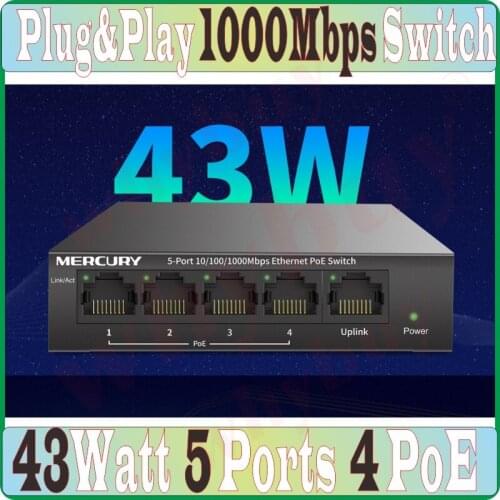 5 ports 4 poe 43W 1000Mbps MCU PoE switch IEEE802.3af PoE suit for PoE camera or AP Network Switches, 15.4W RJ45 port, Plug&Play