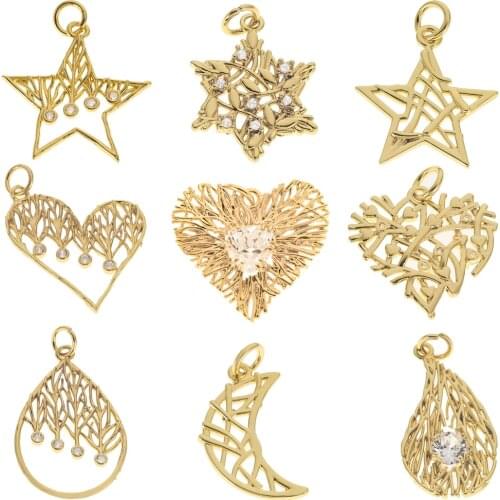 Copper Plated 18K Real Gold Accessories Leaf Branches Love Five-Pointed star DIY Handmade Material Pendant For Necklace Earring