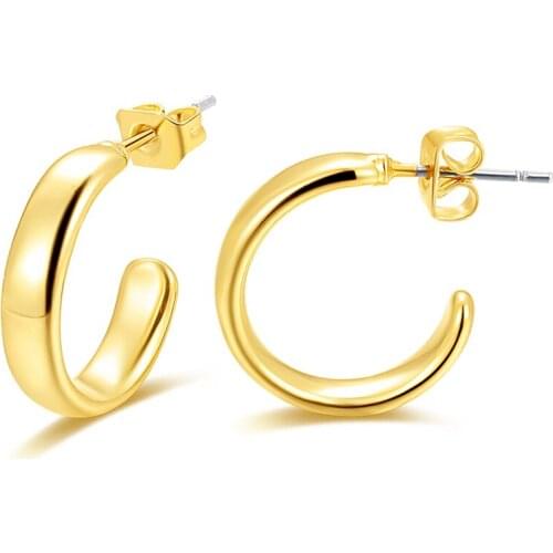 Copper Round Circle Stud Earring Simplicity Gold Plated C Shape Hoop Earring For Women Wedding Fashion Jewelry Gift Wholesale