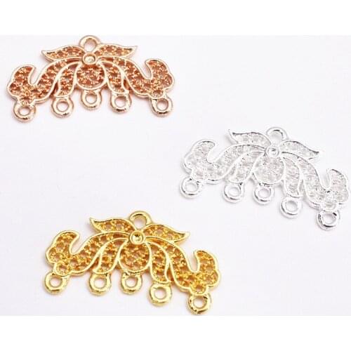 20pcs 17x31mm Metal Alloy Lotus Flower Pendant Connectors With 6 Loops DIY Handmade Accessories For Jewelry Making