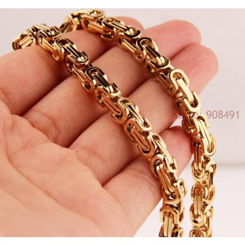 Fashion Mens Hip Hop Gold Stainless Steel 6mm Byzantine Necklace or Bracelet Chain 7in-40in