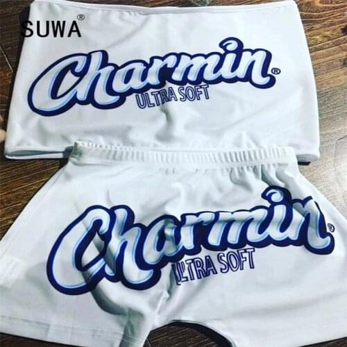 Young party women fashion Multicolor backless bro and high Fanny pack elastic hot short 2 pieces set sexy tight club tracksuits