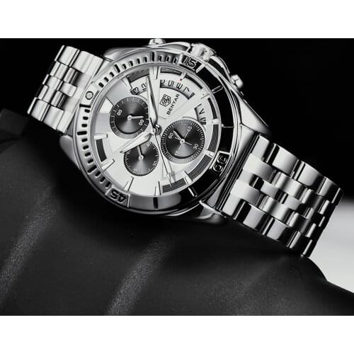 BENYAR Top Brand New Men Watch Stainless Steel Jubilee Watch Band Waterproof 50M Chronograph Luxury Men Quartz Wristwatch reloj