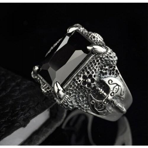 100%925 sterling silver jewelry axe African with sapphire, black agate, garnet domineering mens ring free shipping