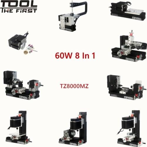 Thefirsttool TZ8000MZ 8 in1 BigPower 60W Mini Metal lathe Kit with Bow Arm 12000r/min Children DIY Tool Education Best Gift
