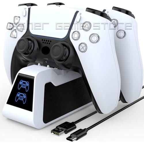 Newest PS5 Dual Controller Fast Charger Stand 2 USB Type-C Charging Dock Station LED Indicator for Playstation 5 PS 5 DualSense