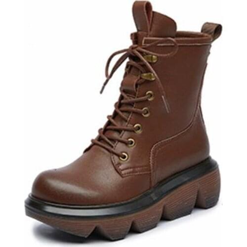 2021 New Autumn Cross Straps Side Zipper Full Genuine Leathe Boots Roman Shoes Martin Boots Non-slip Trendy Shoes Women Boots