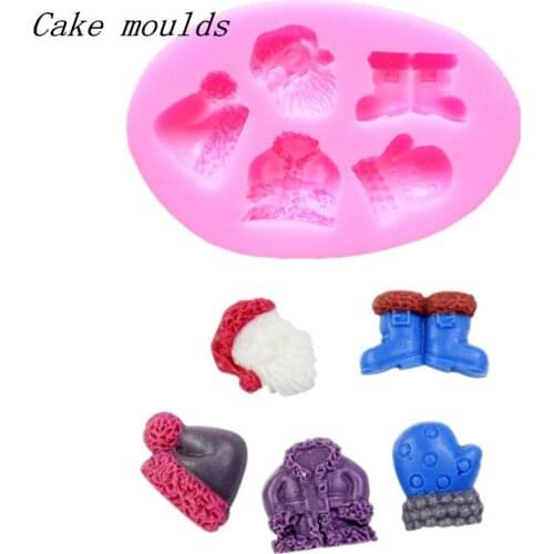 Wholesale Silicone mold K338 Mini Santa Claus clothes shoe gloves hat shape Decoration Fondant cake mold