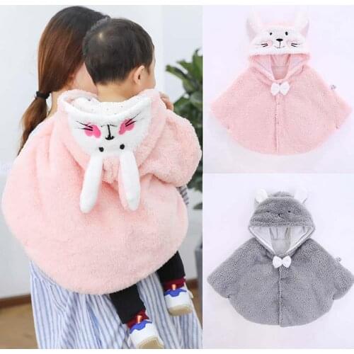 2021 Autumn Winter Baby Coats Christmas Girls Shawl Cute Rabbit Plush Hooded Infant Cloak Windproof Kids Jacket Baby Boy Clothes