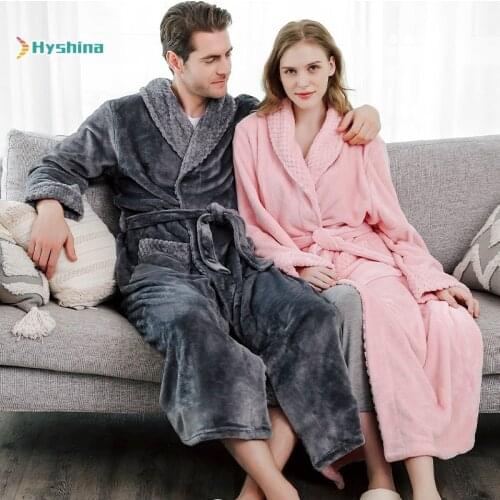 Autumn and Winter Flannel Splicing Nightgown Long Size Enlarged Thickened Mens and Womens Pajamas Spot Bathrobe Bathrobe
