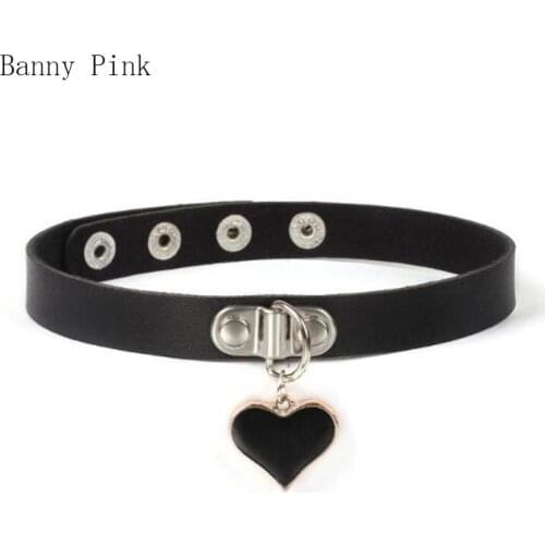 Gothic Punk Style Alloy Heart Pendant Choker Necklace For Women 90s Rock Heart Pu Leather Choker Collar Fashion Jewelry Colliers
