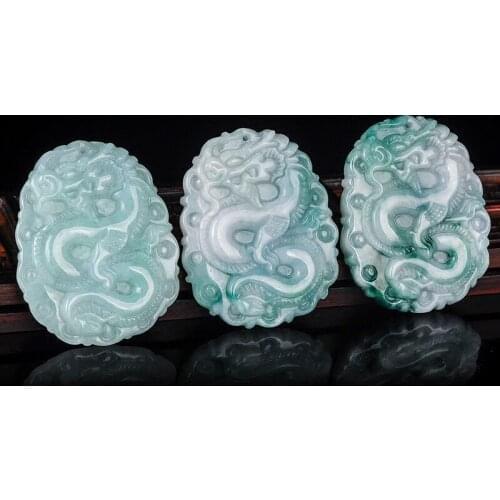 Natural A jade hand-carved dragon brand zodiac dragon jade pendant male necklace chain patron saint jade necklace