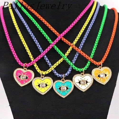 5Pcs Fashion colorful enamel chain pendant necklace,cz micro pave crystal enamelled heart Eye pendant necklace jewelry