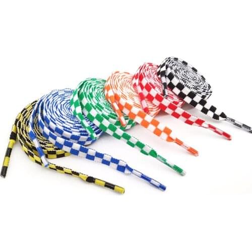 Flat Black And White Grid Shoe Lace Sublimated Printing Polyester Checkered Ribbons Shoelaces Heavy Duty Sneaker Lacing