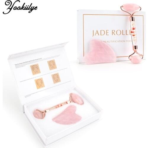 Rose Quartz Petal Roller Slimming Face Massager Lifting Jade Facial Massage Roller Heart-shaped Guasha Anti-wrinkle Skin Care