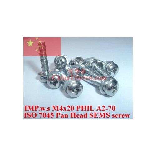 Stainless Steel SEMS screws M4x20 Pan Head 2# Phillips Driver Polished ROHS 100 pcs