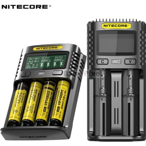 NITECORE UMS4 UMS2 SC4 Intelligent Faster Charging Superb Charger with 4 Slots Output Compatible 18650 14450 16340 AA Battery
