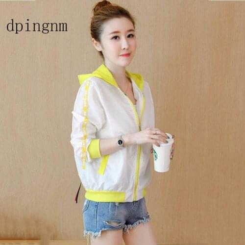 Summer Women Sun Protection Clothing Thin Plus Size Hooded contrast color Splice Windbreaker Jackets Beach Coats Female