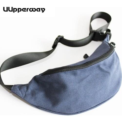 Uupperway high quality canvas waist pack male retro chest bag solid color mens sling shoulder bag casual sports small waist bag