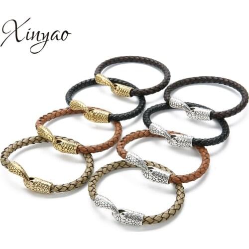 XINYAO 1pc 21cm Genuine Leather Bracelet & Bangle Snake Head Bracelet Bangle Accessories for Blessing Men Bracelet Jewelry