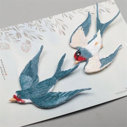 1 pieces of Embroidered Swallows Patches Iron On Patch accessories for Coat Jeans Dress Cute Flying Birds Patches