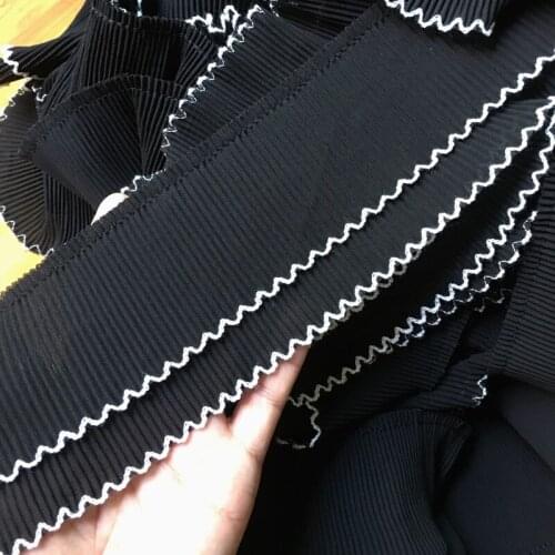 1Yard 91cm White Black Lace Fabric 8CM Elastic Pleated Chiffon Lace Collar Ribbon Sewing Curtain Dresses Decor dentelle K45