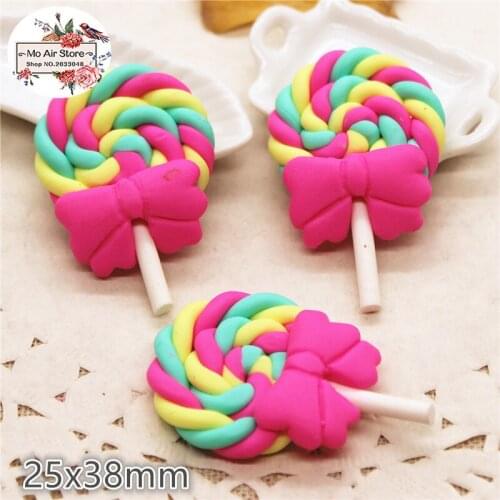 10PCS polymer clay hand made hot pink lollipop Flatback Cabochon Miniature Food Art Supply Decoration Charm Craft DIY