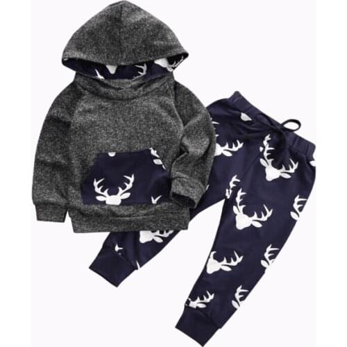2018 Baby Boy Clothing Set Autumn Winter Newborn Infant Warm Deer Hoodie Tops+Pants Baby Girls Christmas Clothes Outfits Sets