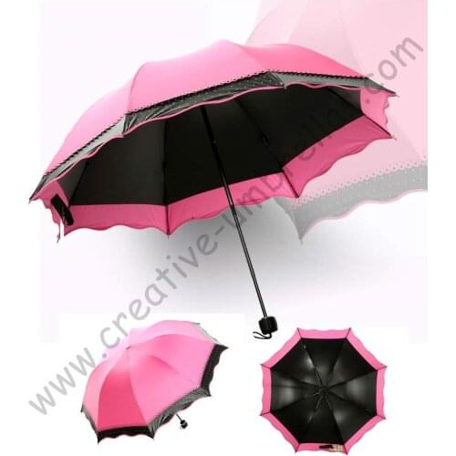 4pc/lot colour option summer folding mini sunny umbrella 5 times black coating Anti-UV rose red two layers lace parasol
