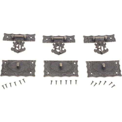 5pcs Antique Bronze Carved Hasps Vintage Home Deco Jewelry Box Hook Latch Lock 67mmx56mm Quartet panel buckle A077 Furniture