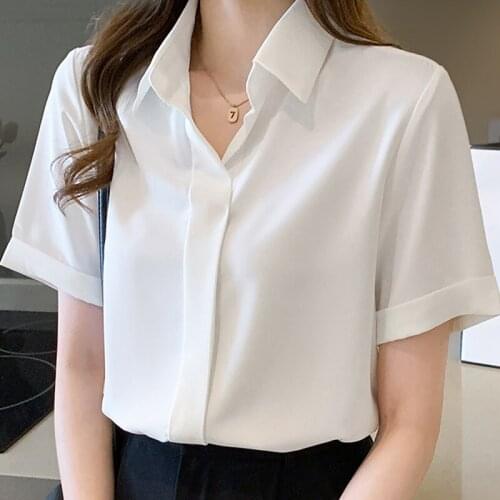 Blusas Blouses Top Femme Short Sleeve Chiffon White Blouse Shirt Tops Women Blusas Mujer De Moda 2021 Verano Blouse Women E838