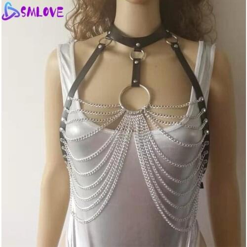 SMLOVE Pu Leather Metal Chain Bondage Sex Toys Top Outfit Suspenders Straps Body Bondage For Women Sex Erotic Accessories Set