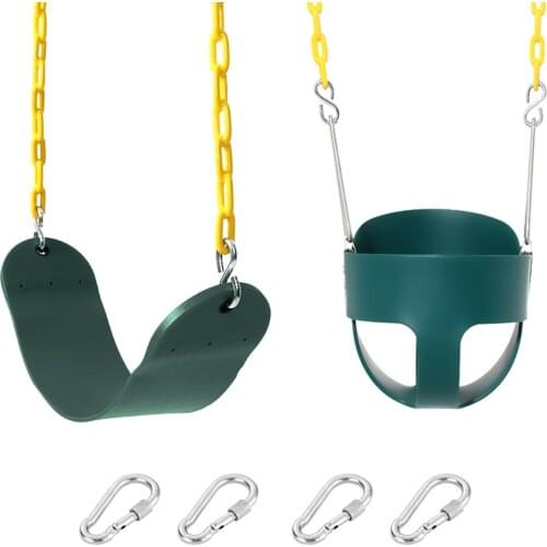 High Back Full Bucket Toddler Swing and Heavy Duty Swing Set with EVA Seats Plastic Coated Chain Snap Hooks and Carabiners