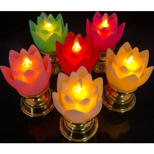 2X Electric Buddha Lotus Light Flicker LED Candle Tea Light Battery Operate Travel Night Lamp Prayer Accessories Camping Lamp