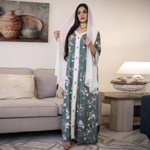 Ethnic V Neck Ribbon Maxi Dress Fall 2021 Loose Muslim Jalabiya Abaya Dresses Full Sleeve Arabic Islamic Dubai Clothes HB374
