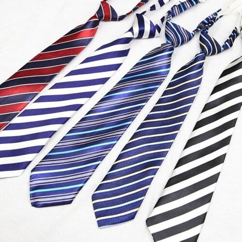 High School Primary School Student School Uniform Tie for Schools Knot-Free Blue and Red Stripe College Style Printing Korean