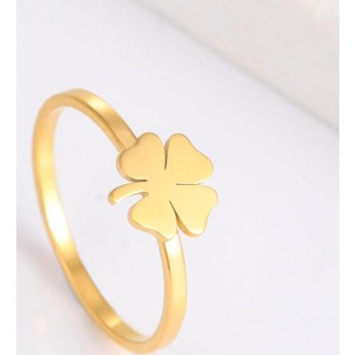 Skyrim Lucky Four Leaf Clover Rings for Women Gold Color Stainless Steel Wedding Party Ring Jewelry Gift for Lover Wholesale