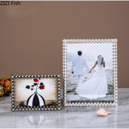 Creative Rectangular Photo Frame Dressing Table Desktop Decoration Wedding Family Photo Metal Photo Frame Home Decoration Modern