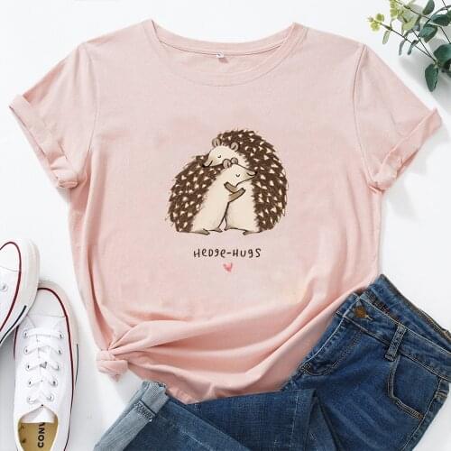 Cute Cartoon Pattern T-Shirt Women Cotton Graphic Short Sleeve Tshirts Women Top Funny Round Neck Clothes T Shirts for Women