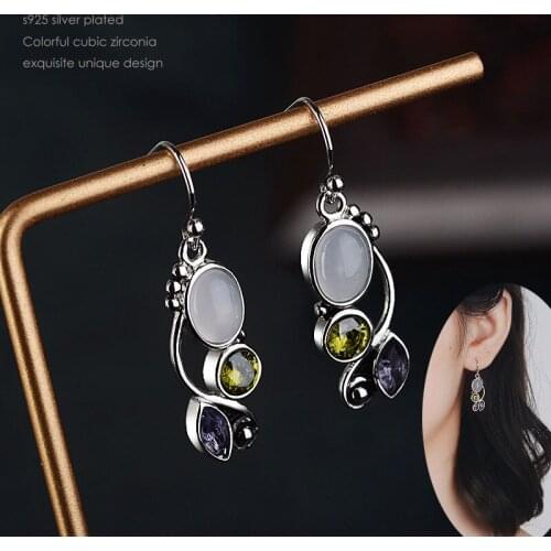 Fashion colorful cubic zironica flower drop earrings for women Retro antique hook earring for female vintage jewelry