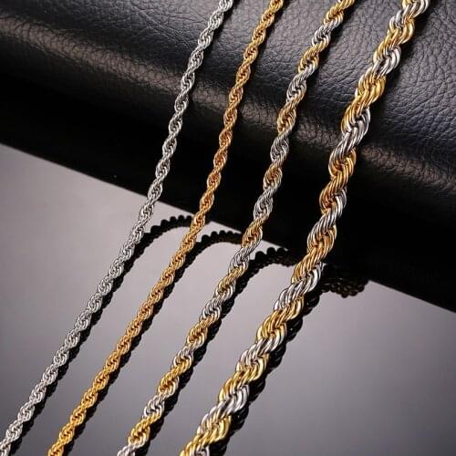Mens Rope Chain Necklace Stainless Steel Male Jewelry
