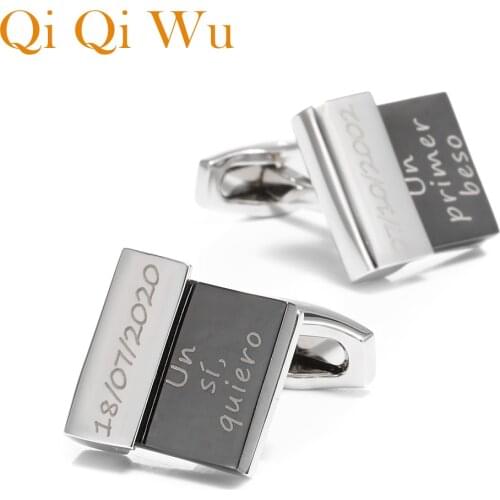 Custom Engrave Mens Shirts Cufflinks Wedding Gift Jewelry Silver Black Personalised Lettering Cuff links Buttons Shirt Cufflink