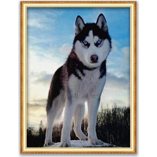 Animal Dog Husky DIY Embroidery 11CT Cross Stitch Kits Craft Needlework Set Cotton Thread Printed Canvas Home Decoration Sell