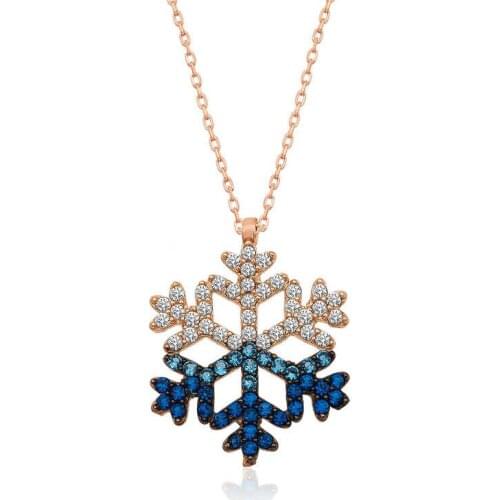 Real Silver 925 Jewelry Silver Blue Cubic Zirconia Snowflake Pendant