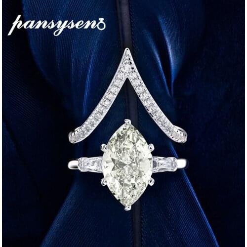 PANSYSEN 100% 925 Sterling Silver 6ct Marquise Created Moissanite Diamond Bridal Sets Wedding Engagement Ring Girls Fine Jewelry