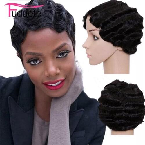 Fuduete Finger Wave Wig Cheap Human Hair Wigs Curly Hair Full Machine Made Wigs For Women Short Wig Brazilian Hair Wigs Remy