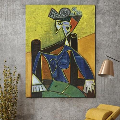 Picasso Woman Sitting In An Armchair Canvas Posters Prints Wall Art Painting Decorative Picture Modern Bedroom Home Decoration