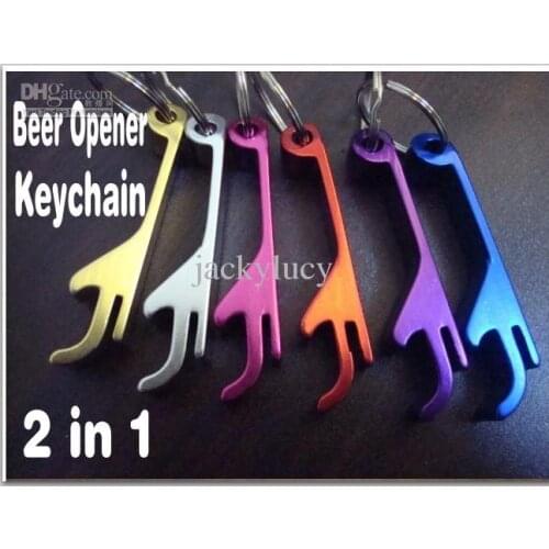 Portable Aluminum alloy beer bottle opener with keyChain new style 2-in-1 design for party gift 100pcs/lot